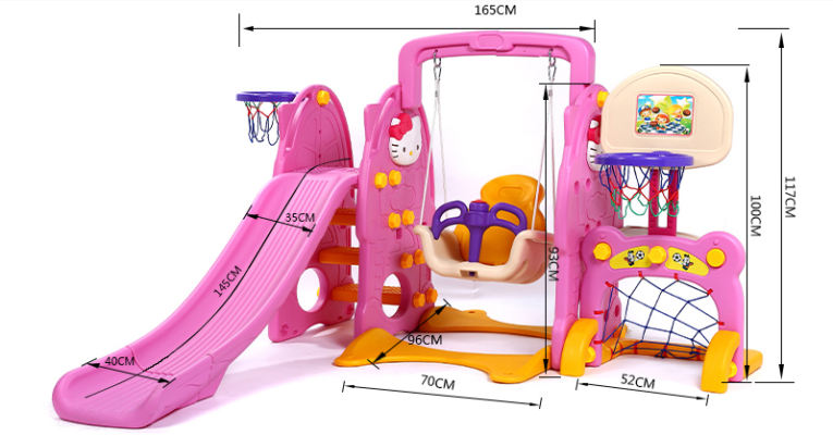 Cầu trượt xích đu và bóng rổ cho bé Hello kitty