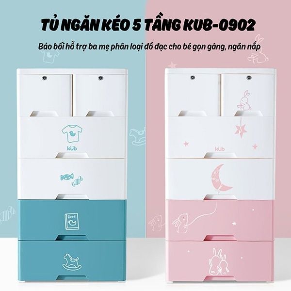 Tủ nhựa KUB 5 ngăn kéo KUB-0902 màu xanh