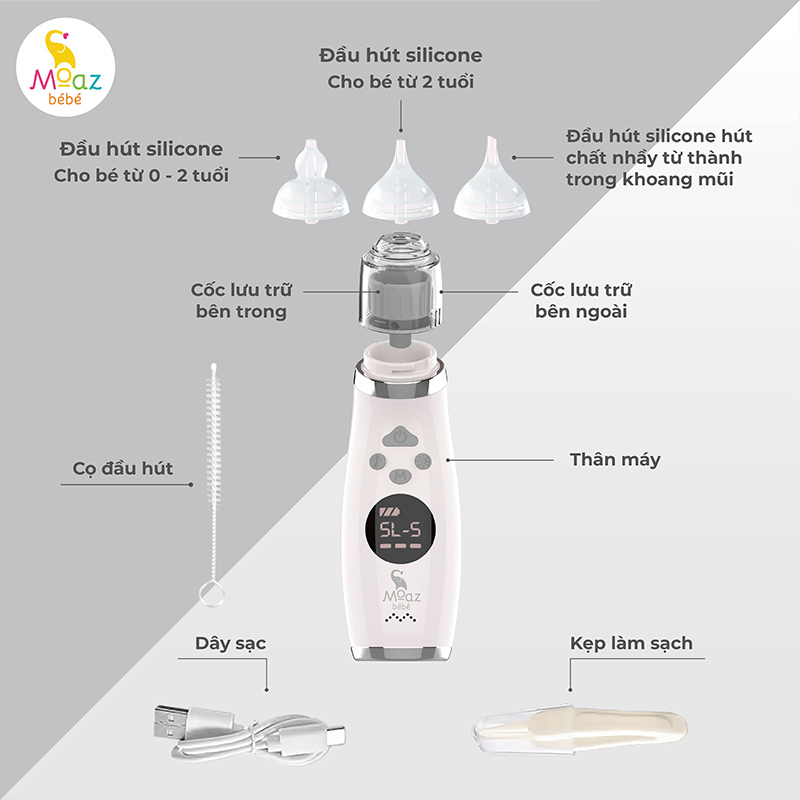 Máy hút mũi không dây Moaz BéBé MB - 095 1 cấu tạo máy hút mũi moaz bebe mb095