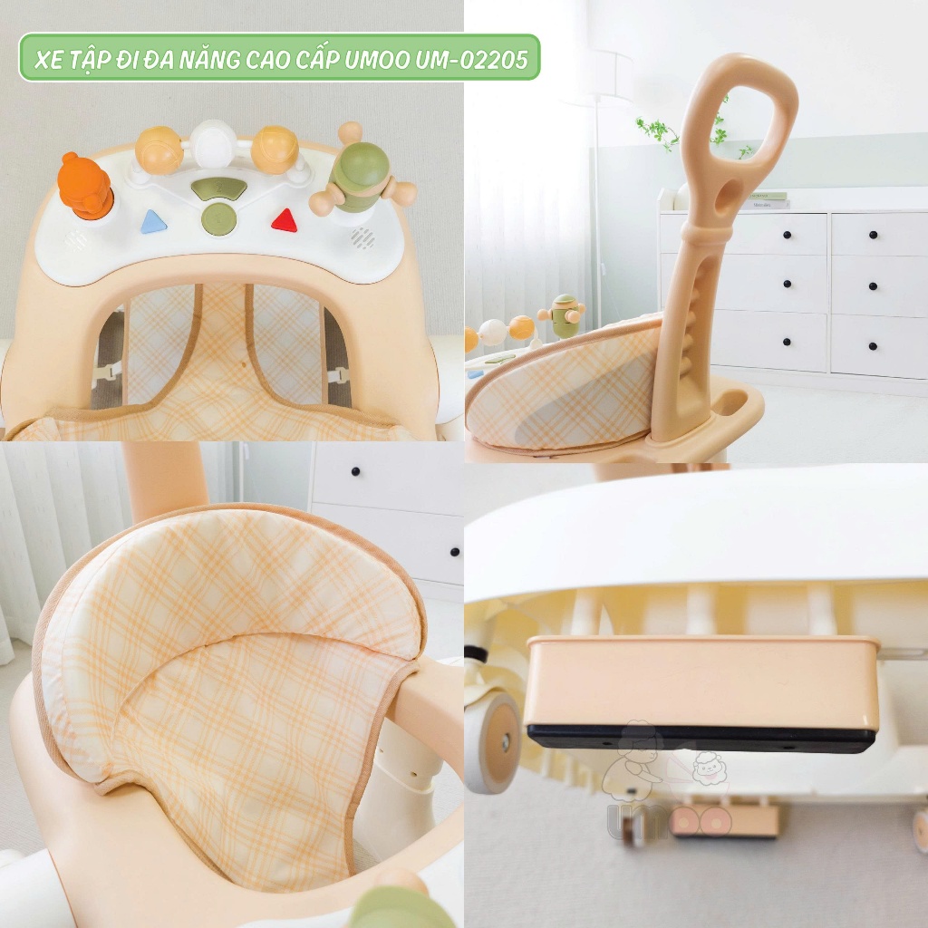 Xe tập đi đa năng Umoo UM 02256 – 4in1 xe đẩy + Bàn ăn dặm + Bàn chơi, điều chỉnh 6 mức cao - Ảnh 6