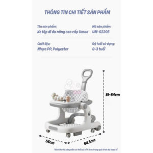 Xe tập đi đa năng Umoo UM 02256 – 4in1 xe đẩy + Bàn ăn dặm + Bàn chơi, điều chỉnh 6 mức cao - Ảnh 13