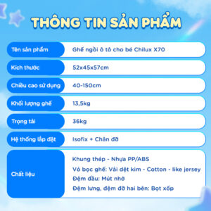 Alternative view of Ghế ngồi ô tô cho bé Chilux X70 - Kích thước ghế lớn, độ nghiêng tùy chỉnh linh hoạt