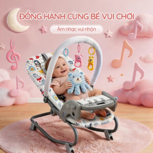 Ghế nhún rung gấp gọn cao cấp iiko - Ghế nhún bập bênh cho bé phát nhạc vải thoáng khí - Ảnh 8