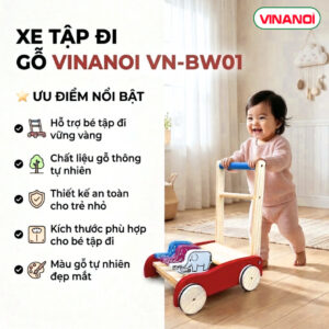 Xe tập đi gỗ VINANOI VN-BW01 – Hỗ trợ bé tập đi vững vàng từ những bước đầu